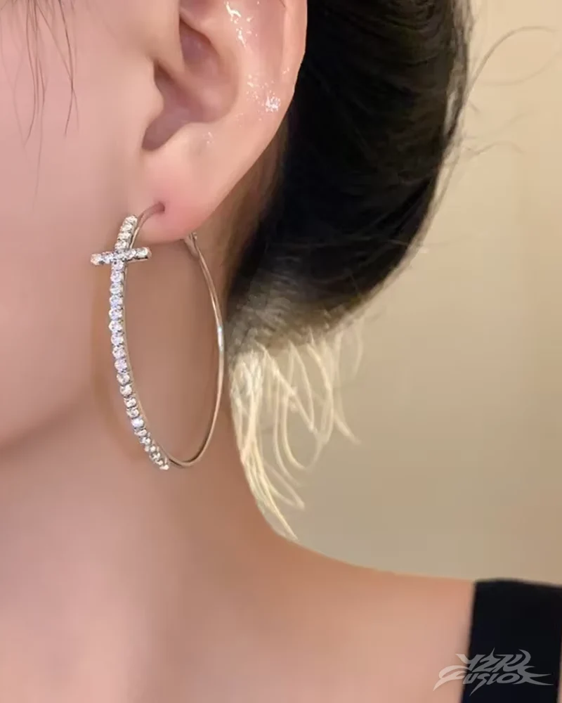 Y2K Rhinestone Cross Hoop Earrings