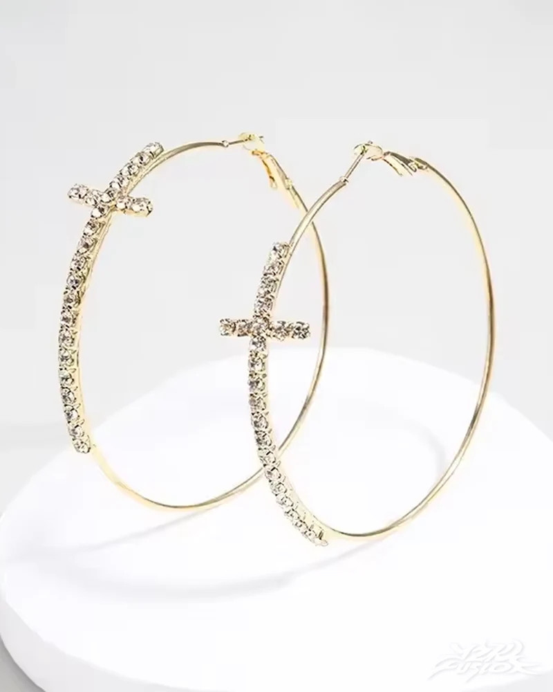 Y2K Rhinestone Cross Hoop Earrings - immagine 5
